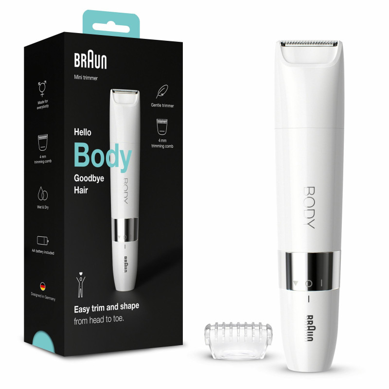 Braun Mini Rifinitore Corpo BS1000, Rifinitore Elettrico Corpo Uomo E Donna, Bianco Braun Mini Rifinitore Corpo BS1000, Rifinitore Elettrico Corpo Uomo E Donna, Bianco