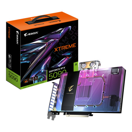 GIGABYTE AORUS GeForce RTX 5090 XTREME WATERFORCE WB 32G Carte Graphique - 32 Go GDDR7, 512 bits, PCI-E 5.0, 2655 MHz Fréquence