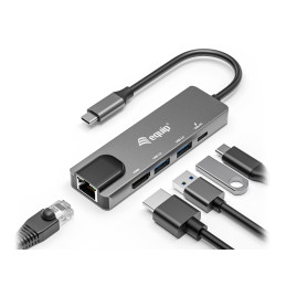 Equip Adaptador multifunción USB-C 5 en 1, HDMI , Gigabit LAN, USB 3.2 GEN1, 100W USB PD