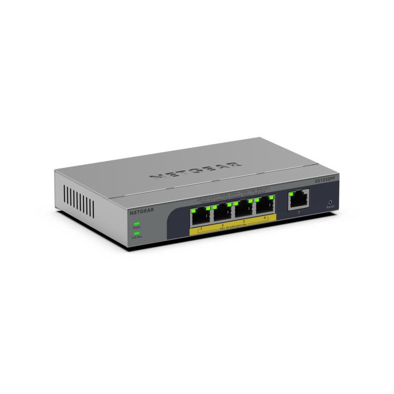 NETGEAR GS105EPP Unmanaged Gigabit Ethernet (10 100 1000) Power over Ethernet (PoE) Desktop Wall-Mounting Gray NETGEAR GS105EPP Unmanaged Gigabit Ethernet (10 100 1000) Power over Ethernet (PoE) Desktop Wall-Mounting Gray