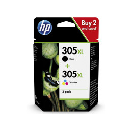 HP 305XL cartucho de tinta 2 pieza(s) Original Alto rendimiento (XL) Negro, Cian, Magenta, Amarillo