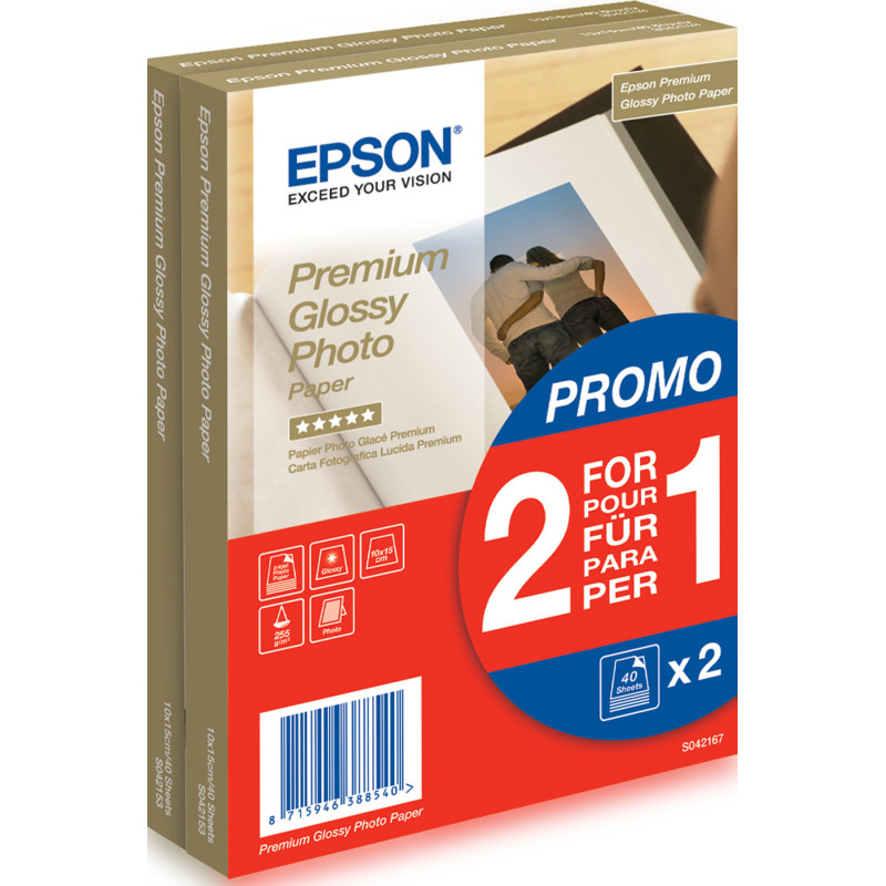 Epson Premium Glossy Photo Paper - 10x15cm - 2x 40 Feuilles Epson Premium Glossy Photo Paper - 10x15cm - 2x 40 Feuilles