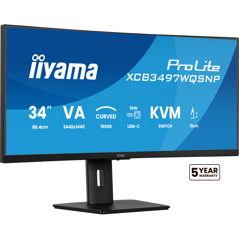 iiyama ProLite XCB3497WQSNP-B1 écran plat de PC 86,4 cm (34") 3440 x 1440 pixels UltraWide Quad HD LED Noir iiyama ProLite XCB3497WQSNP-B1 écran plat de PC 86,4 cm (34") 3440 x 1440 pixels UltraWide Quad HD LED Noir