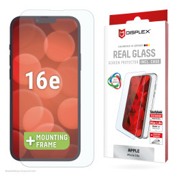 Displex Panzerglas + Schutzhülle für Apple iPhone 16e, Eco-Montagerahmen, kratzer-resistent
