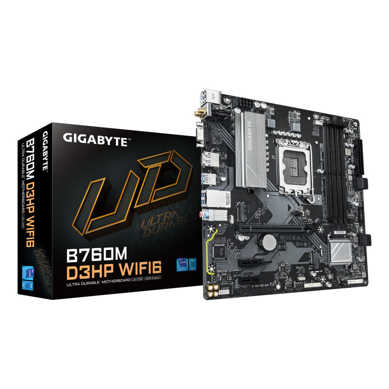 GIGABYTE B760M D3HP WIFI6 Scheda madre - Compatibile con CPU Intel Core di 14ª generazione, VRM digitale a 4+1+1 fasi, fino a GIGABYTE B760M D3HP WIFI6 Scheda madre - Compatibile con CPU Intel Core di 14ª generazione, VRM digitale a 4+1+1 fasi, fino a