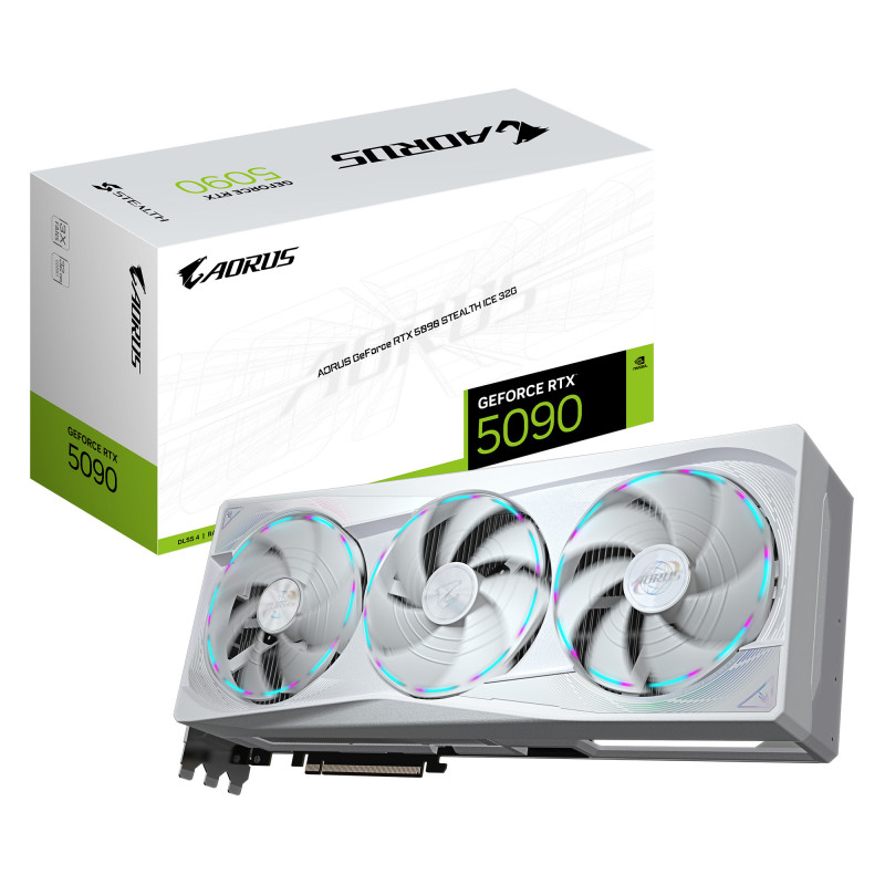 GIGABYTE AORUS GeForce RTX 5090 STEALTH ICE 32G Carte Graphique - 32GB GDDR7, 512bit, PCI-E 5.0, 2655MHz Fréquence du cœur, 3 x