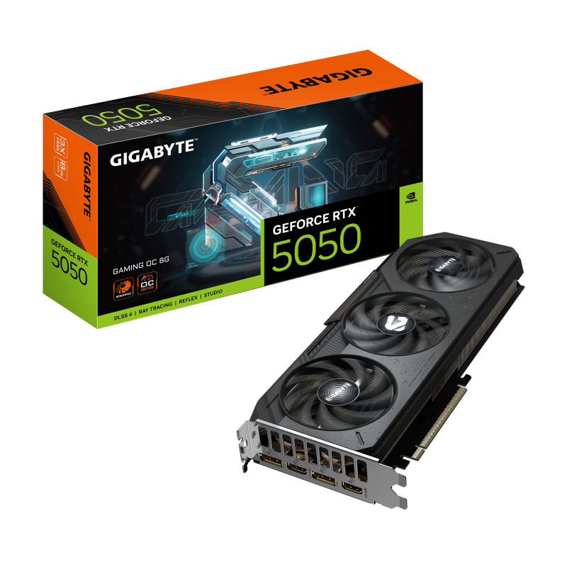 GIGABYTE GeForce RTX 5050 GAMING OC 8G Grafikkarte - 8GB GDDR6, 128bit, PCI-E 5.0, 2632MHz Kerntakt, 2 x DP, 2 x HDMI, NVIDIA