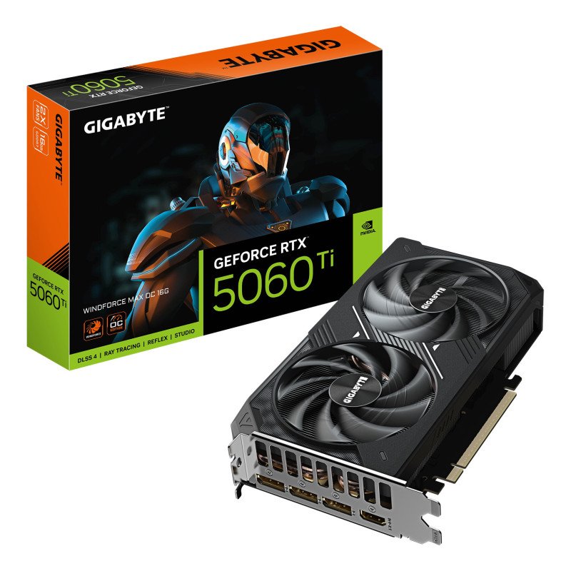 GIGABYTE GeForce RTX 5060 Ti WINDFORCE MAX OC 16G Tarjeta Gráfica – 16 GB GDDR7, 128 bits, PCI-E 5.0, 2587 MHz Frecuencia del