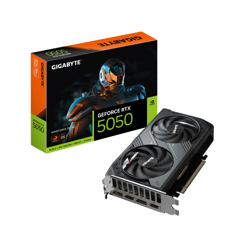 GIGABYTE GeForce RTX 5050 WINDFORCE OC 8G Scheda Grafica - 8GB GDDR6, 128bit, PCI-E 5.0, 2587MHz Frequenza core, 2 x DP, 2 x