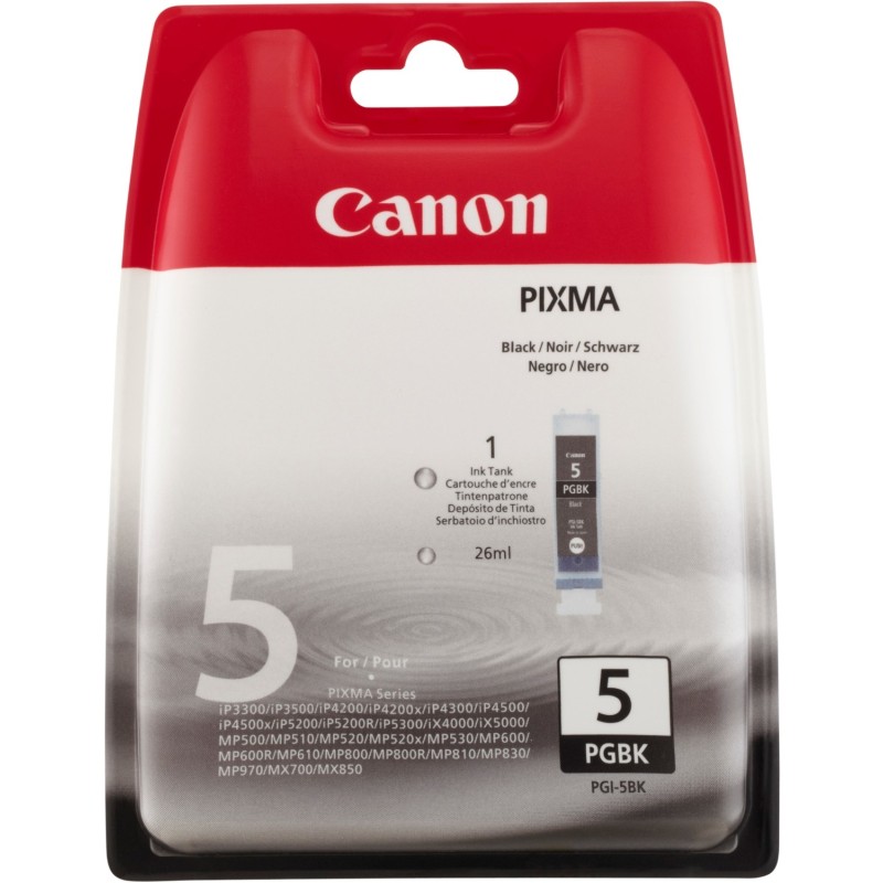 Canon PGI-5BK cartouche d'encre 1 pièce(s) Original Rendement standard Noir Canon PGI-5BK cartouche d'encre 1 pièce(s) Original Rendement standard Noir