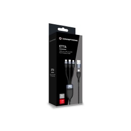 Conceptronic ETTA06B15 USB 3-in-1 PD 3.0 100W Schnellladekabel, 1,5m, 20V 5A, 480Mbps, E-Mark