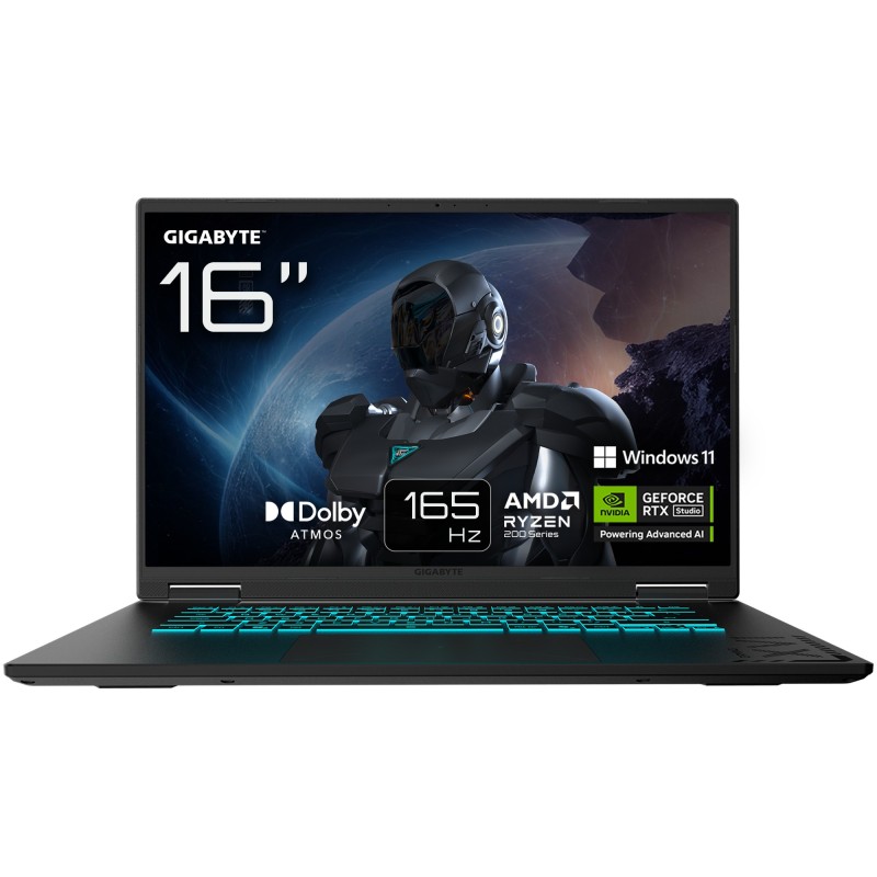 GIGABYTE GAMING A16 Laptop – 16", 165Hz WUXGA, Ryzen 7 260, RTX 5050, 16GB DDR5 5200MHz, 1TB Gen4 SSD, Windows 11 Home, 2 Jahre