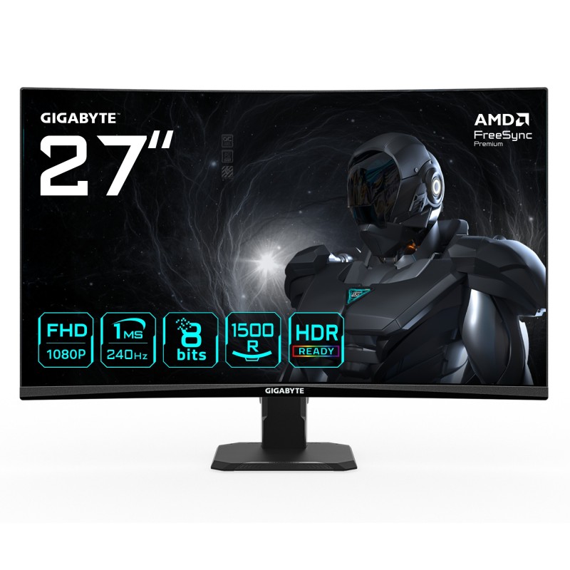 GIGABYTE GS27FC2 Monitor Gaming Curvo 27" FHD - 1920 x 1080, 240Hz, 1ms, 350 cd m², HDR Ready, HDMI 2.0, Displayport 1.4