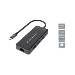 Conceptronic DONN14G base para portátil y replicador de puertos Alámbrico USB 3.2 Gen 1 (3.1 Gen 1) Type-C Gris
