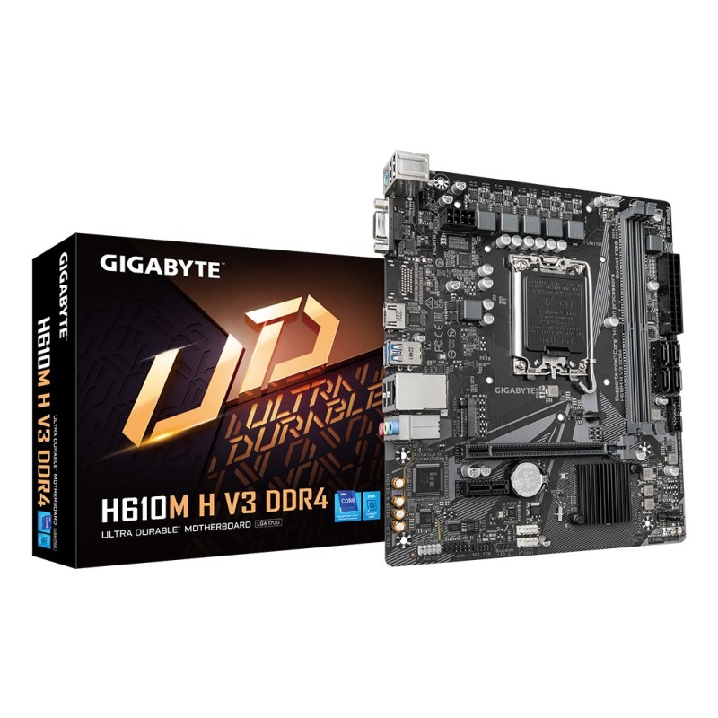 GIGABYTE H610M H V3 DDR4 Mainboard - Unterstützt Intel Core Prozessoren 14th CPUs, 4+1+1 Hybrid Phases Digital VRM, up to