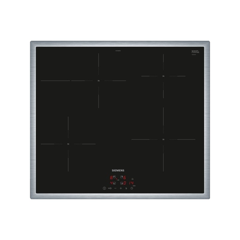 Siemens iQ300 EH645BFB6E piano cottura Nero, Acciaio inox Da incasso 60 cm Piano cottura a induzione 4 Fornello(i)