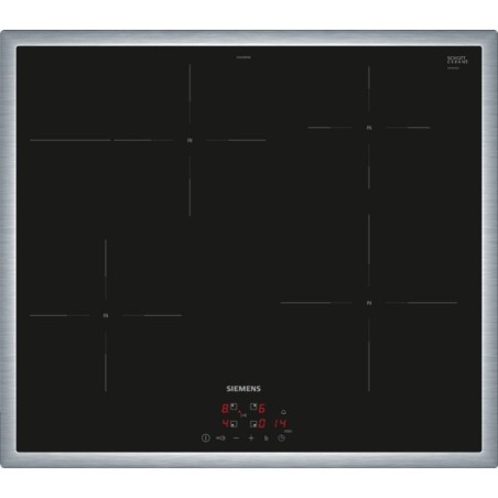 Siemens iQ300 EH645BFB6E piano cottura Nero, Acciaio inox Da incasso 60 cm Piano cottura a induzione 4 Fornello(i)