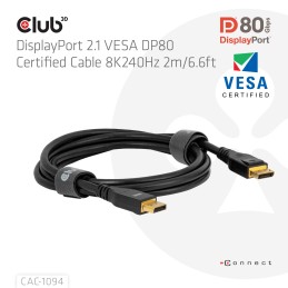 CLUB3D DisplayPort™ 2.1 VESA DP80 zertifiziertes Kabel 8K240Hz 2m