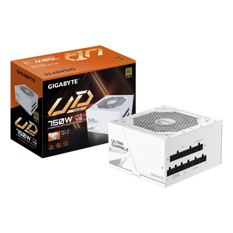 GIGABYTE UD750GM PG5 V2 ICE Bloc d’Alimentation – PCIe Gen 5.1, 80 PLUS Gold, Conception entièrement modulaire, Ventilateur 120