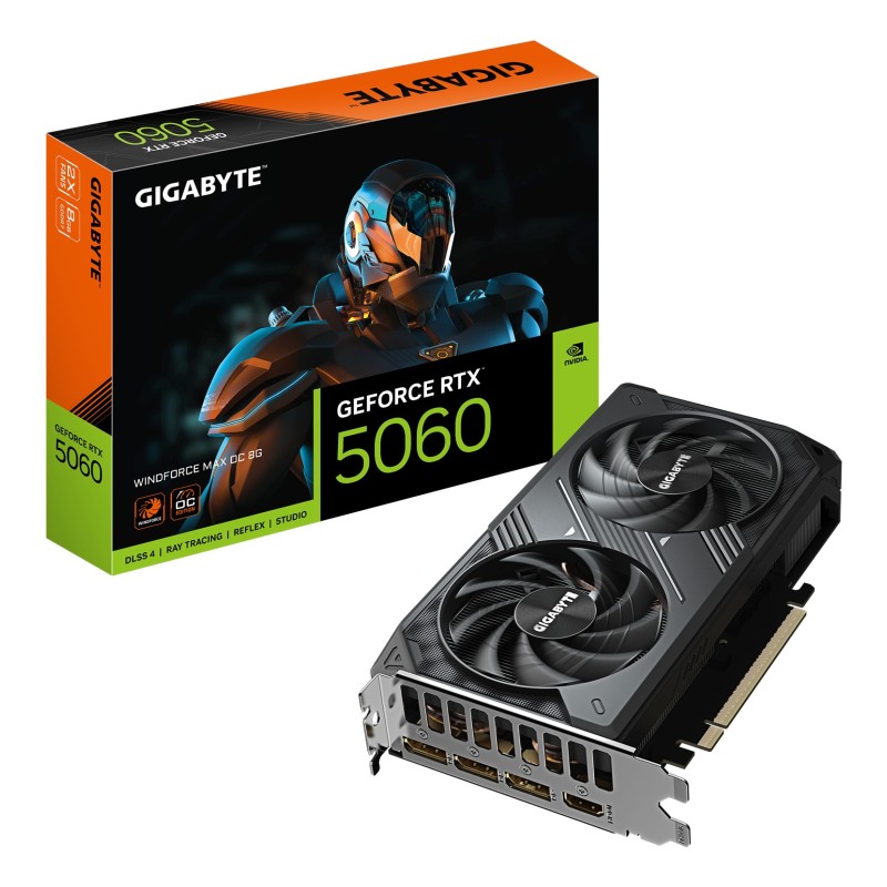 GIGABYTE GeForce RTX 5060 WINDFORCE MAX OC 8G Scheda Grafica – 8 GB GDDR7, 128 bit, PCI-E 5.0, 2512 MHz Frequenza del core, 3 x GIGABYTE GeForce RTX 5060 WINDFORCE MAX OC 8G Scheda Grafica – 8 GB GDDR7, 128 bit, PCI-E 5.0, 2512 MHz Frequenza del core, 3 x