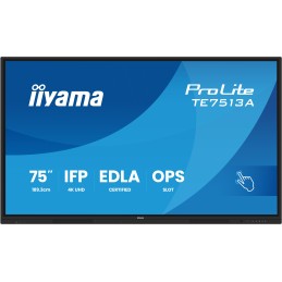 iiyama TE7513A-B1AG visualizzatore di messaggi Pannello piatto interattivo 190,5 cm (75") Wi-Fi 500 cd m² 4K Ultra HD Nero iiyama TE7513A-B1AG visualizzatore di messaggi Pannello piatto interattivo 190,5 cm (75") Wi-Fi 500 cd m² 4K Ultra HD Nero