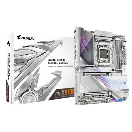 GIGABYTE X870E AORUS MASTER X3D ICE Placa Base – Compatible con procesadores AMD Ryzen 9000, VRM digital de 18+2+2 fases, hasta