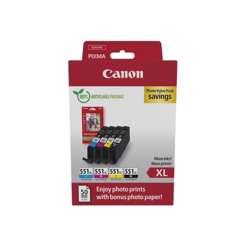 Canon 6443B008 cartucho de tinta 4 pieza(s) Original Alto rendimiento (XL) Negro, Cian, Magenta, Amarillo Canon 6443B008 cartucho de tinta 4 pieza(s) Original Alto rendimiento (XL) Negro, Cian, Magenta, Amarillo