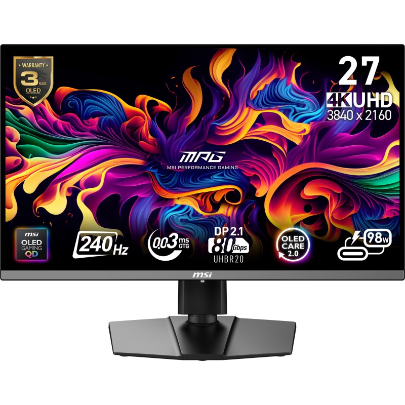 MSI MPG 272URXDE QD-OLED Monitor PC 67,3 cm (26.5") 3840 x 2160 Pixel 4K Ultra HD Nero MSI MPG 272URXDE QD-OLED Monitor PC 67,3 cm (26.5") 3840 x 2160 Pixel 4K Ultra HD Nero