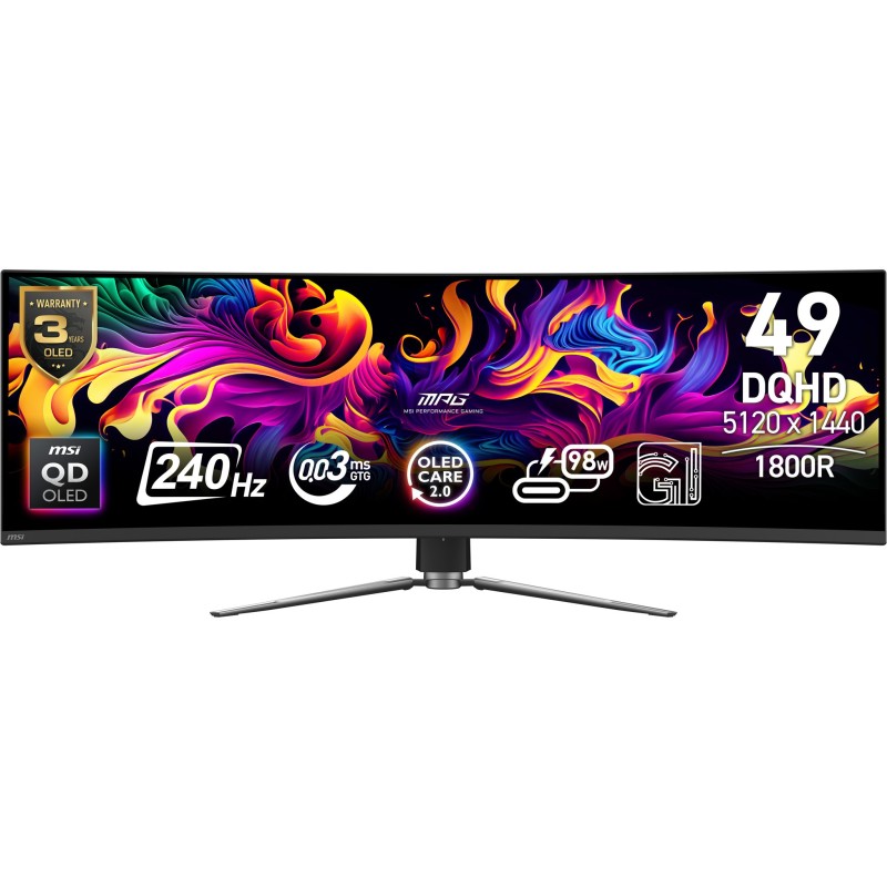 MSI MPG 491CQPXDE QD-OLED Computerbildschirm 124,5 cm (49") 5120 x 1440 Pixel Dual QHD Schwarz