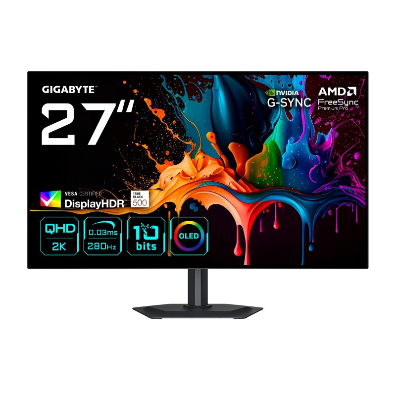 GIGABYTE MO27Q28G 27" OLED QHD Gaming-Monitor - 2560 x 1440, 280Hz, 0,03ms, 335 cd m², Display HDR True Black 500, HDMI 2.1,