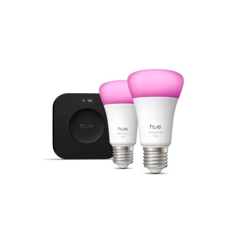 Philips Hue White and Color ambiance Starter-Set  2 farbfähige E27-Smart-Lampen + Hue Bridge Pro