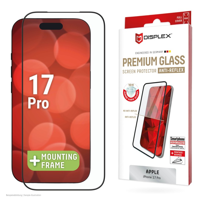 Displex Premium Panzerglas (Full Cover, 10H) für Apple iPhone 17 Pro, Eco-Montagerahmen, Full Cover