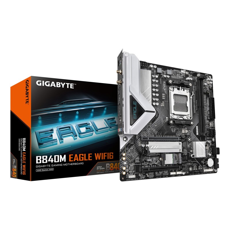 GIGABYTE B840M EAGLE WIFI6 Carte Mère – Processeurs AMD Ryzen 9000, 5+2+2 phases VRM, jusqu’à 7600 MHz DDR5 (O.C.), 1 x M.2
