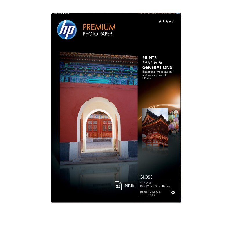 HP Premium Gloss 25 sht A3+ 330 x 483 mm (13 x 19 in) Weiß Glanz