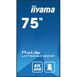 iiyama LH7565UHSB-B1 Signage-Display Kiosk-Design 189,2 cm (74.5") LED WLAN 800 cd m² 4K Ultra HD Schwarz Eingebauter Prozessor
