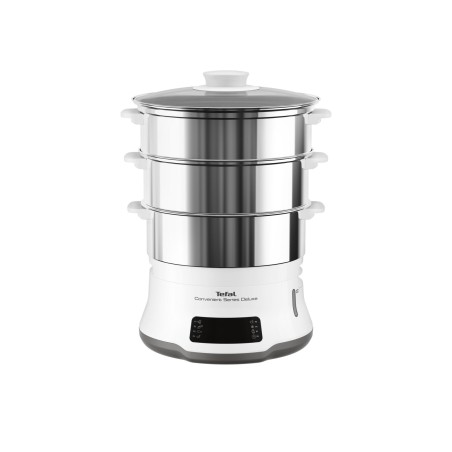 Tefal Convenient Series Deluxe VC502D Vaporiera, Pentola a Vapore 3 cestello i Superficie piana 900 W Acciaio inox, Bianco