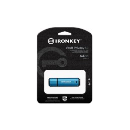 Kingston Technology IronKey Vault Privacy 50 USB flash drive 64 GB USB Type-A 3.2 Gen 1 (3.1 Gen 1) Black, Blue