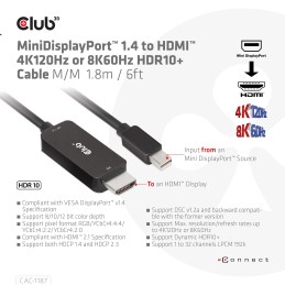 CLUB3D CAC-1187 cavo e adattatore video 1,8 m Mini DisplayPort HDMI Nero
