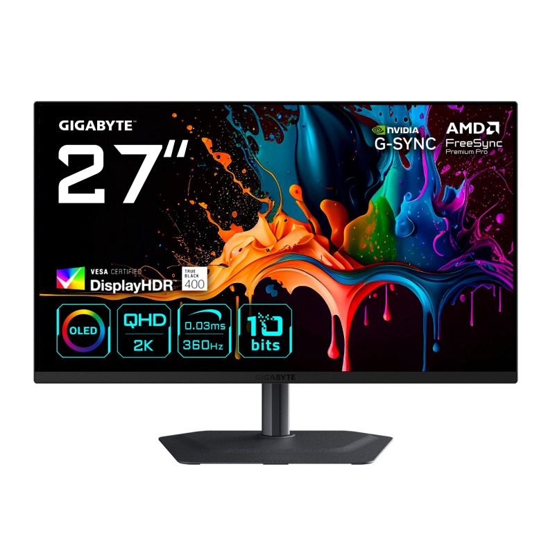 GIGABYTE MO27Q3 27” OLED QHD Gaming-Monitor - 2560 x 1440, 360Hz, 0.03ms, 250 cd m², G-Sync Kompatibel, FreeSync Premium Pro,