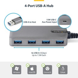 StarTech.com 5G4AC-USB-A-HUB Schnittstellen-Hub USB 3.2 Gen 1 (3.1 Gen 1) Type-A 5000 Mbit s Grau