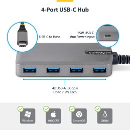StarTech.com 5G4AC-USB-C-HUB interface hub USB 3.2 Gen 1 (3.1 Gen 1) Type-C 5000 Mbit s Gray