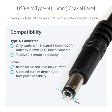 StarTech.com USB2TYPEN1M power cable Black 39.4" (1 m) USB A Barrel type N