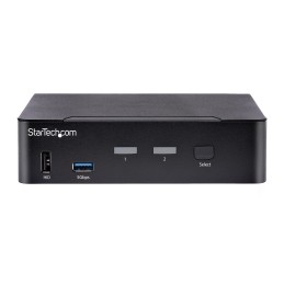 StarTech.com Switch Conmutador KVM USB C Tipo C, KVM de 2 puertos DisplayPort con Vídeo UHD HDR de 4K 60Hz, Audio de 3,5mm, Hub