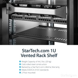 StarTech.com Étagère pour Rack de Serveur 1U - Plateau Cantilever Universel Ventilé pour Rack et Armoire d'Équipement Réseau