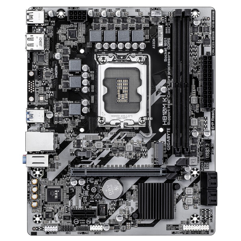 GIGABYTE H810M K Carte Mère – Processeurs Intel Core Ultra (Série 2), VRM 3+1+2 phases, jusqu'à 6400 MHz DDR5, 1 x M.2 PCIe