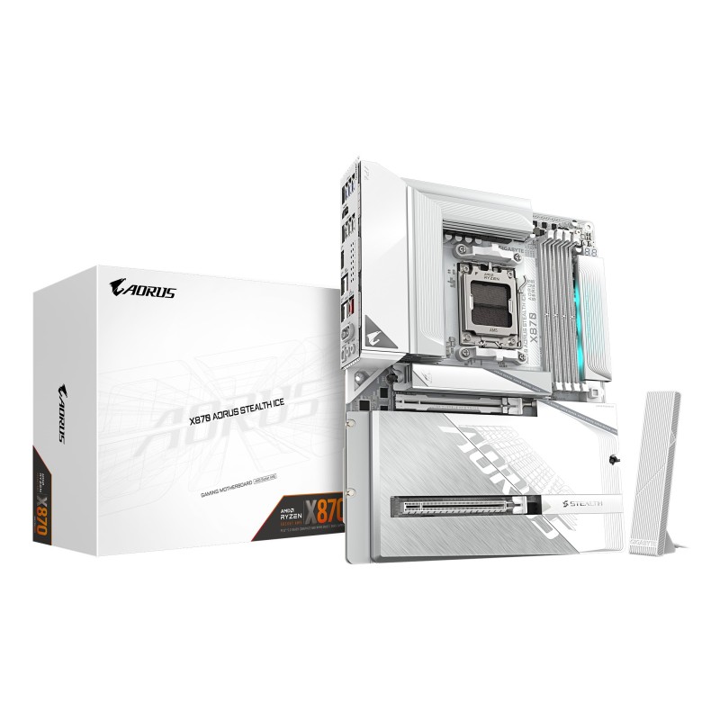 GIGABYTE X870 AORUS STEALTH ICE Placa Base – Compatible con procesadores AMD Ryzen 9000, VRM digital de 16+2+2 fases, hasta