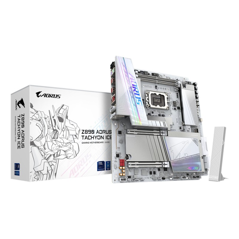 GIGABYTE Z890 AORUS TACHYON ICE Mainboard – Intel Core Ultra (Serie 2) Prozessoren, 18+1+2 Phasen VRM, bis zu 9500 MHz DDR5