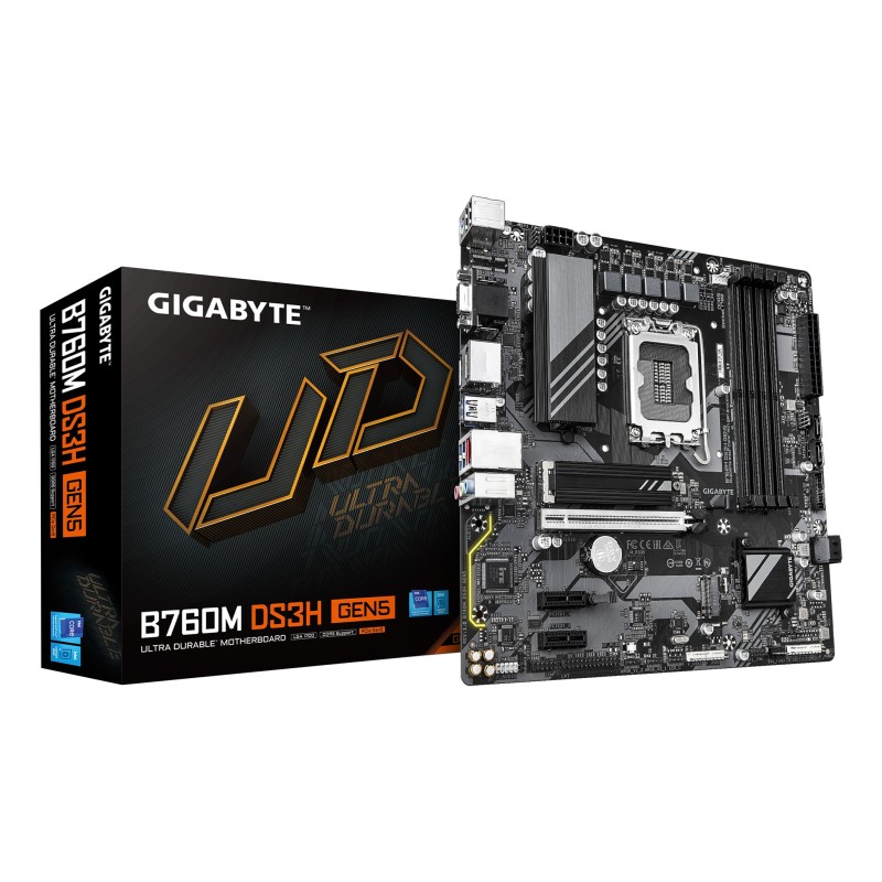 GIGABYTE B760M DS3H GEN5 Mainboard – Unterstützt Intel Core Prozessoren der 14. Generation, digitales VRM mit 6+2+1 Phasen, bis