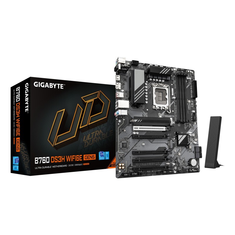 GIGABYTE B760 DS3H WIFI6E GEN5 Mainboard – Unterstützt Intel Core Prozessoren der 14. Generation, 8+2+1 Phasen Digital-VRM, bis