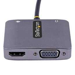 StarTech.com Adaptador de Vídeo USB C, Adaptador Multipuertos USB Tipo C a HDMI VGA con Salida de Audio de 3,5mm, HDR 4K a